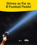 Monster Bright Rechargeable Spotlight With 10 Modes And Turbo Boost To 100 Percent lit against night sky as seen on TV