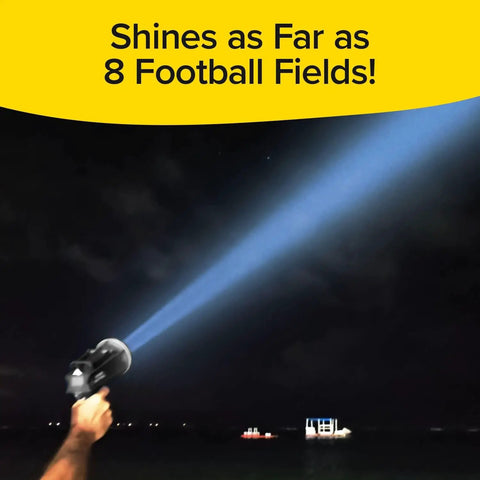 Monster Bright Rechargeable Spotlight With 10 Modes And Turbo Boost To 100 Percent lit against night sky as seen on TV