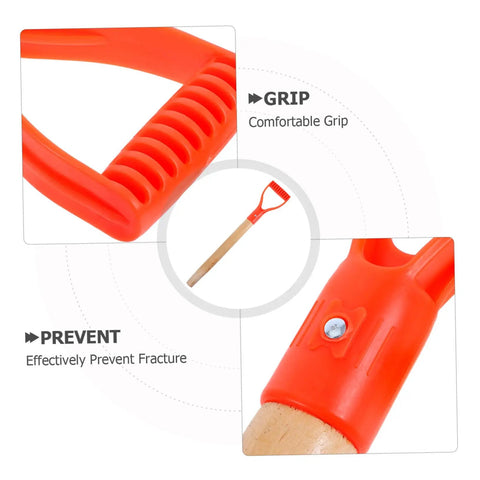 Garden Fork Replacement Handle D Shape Wooden Shovel Grip with red nonslip surface close-up and full handle view