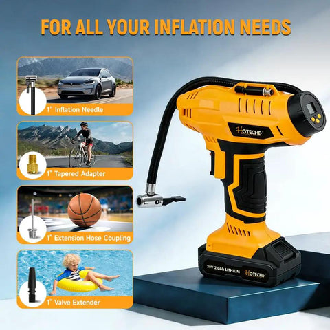 Hoteche 20V Cordless Air Compressor, Portable Tire Inflator With 160Psi Max Pressure And Fast 11L Min Flow Rate, Easy To Stick In Trunk For Car Tires, Bikes, Balls And On The Go Emergency Auto Gear