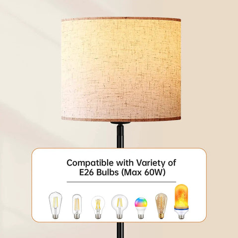 58 Inch Floor Lamp Standing Bright Light With Beige Lampshade And Easy On Off Foot Pedal Simple Pole Style For Living Room Corners