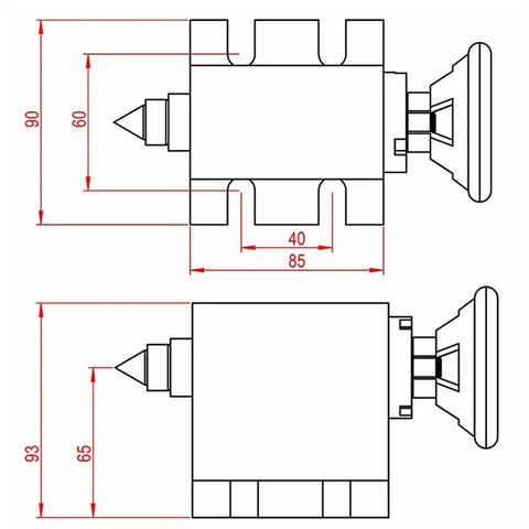 Dead Nuts Tight Mt2 Tailstock Kit With 65Mm Center Height And Quick Change 80Mm Chuck Socket technical diagram with dimensions