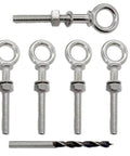 Beefy 5 Pack 1 Quarter Inch By 2 Inch Eye Bolt Set Premium T316 Stainless Steel Shoulder Lifting Eyebolts With Nuts Washers And Drill Bit