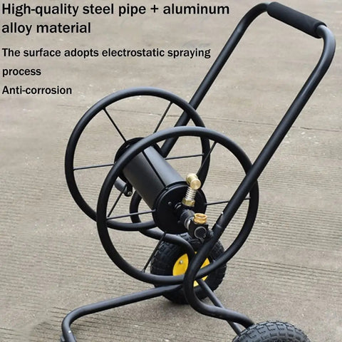 Heavy Duty Garden Hose Reel Cart With Smooth Roll Wheels And Hand Crank Handle For Kink Free Outdoor Pipe Storage Hella Tough Steel Build, featuring high-quality steel pipe and aluminum alloy.