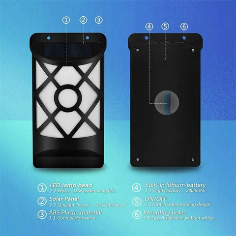 Solar Flame Lights Outdoor Waterproof LED Wall Lanterns With Flickering Flames Auto On Off Sensor 66 LED features