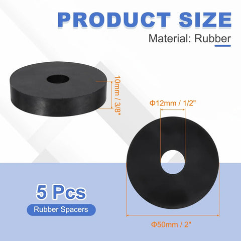 Tough As Nails Five Pack Round Rubber Spacers Anti Vibration Bushings, 2 inch diameter, 3/8 inch thickness, for stable mounting.
