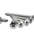 Rock Solid Hundred Pack Of Number 4 Flat Head Phillips Self Tapping Screws Crafted From Corrosion Resistant 304 Stainless Steel close-up view.
