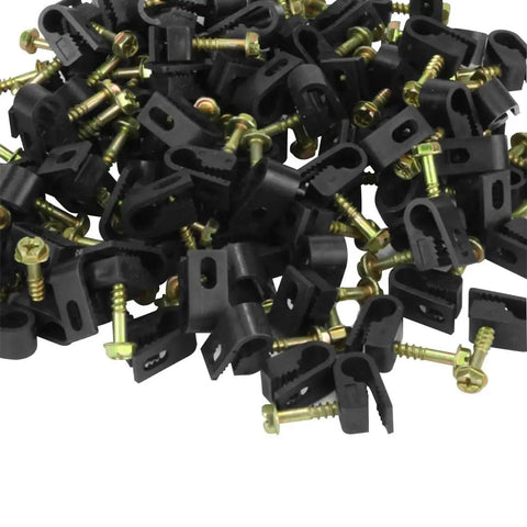 Flexible Cable Clips With Built-In Screw For RG Cables Pack Of 100 Black Easy Install Baseboard Or Door Frame Cable Management Flexible Polyethylene That Will Not Constrict Or Nip Wires For Pre-Wire Or After-Build Routing