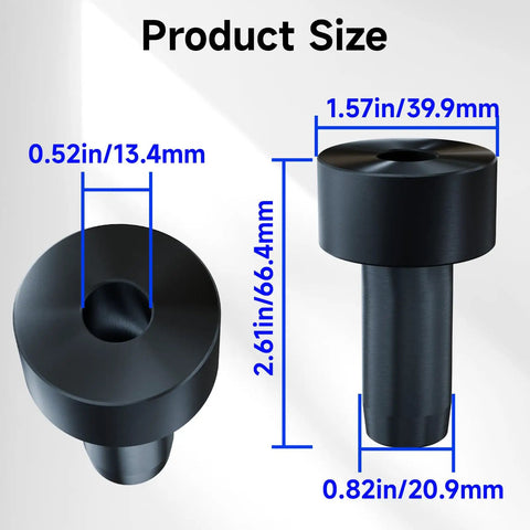 Beefy PE Stopper Set For Zip Line Spring Brake Systems, Heavy Duty Hard Plastic Impact Cushions, side view dimensions shown