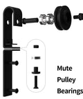 36 Inch Single Bifold Sliding Barn Door Hardware Kit for Closet Doors, detailed view of swivel wheels with mute pulley bearings