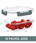 10 Pack 22 Oz Glass Meal Prep Containers With Lids, Airtight BPA Free Food Storage With Dimensions, Filled with Red Tomatoes