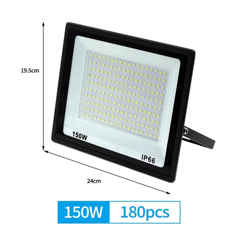 JUDYSSY High Brightness Led Floodlight 220 150W with 180 LED chips, IP66 waterproof design, dimensions 24cm x 19.5cm.