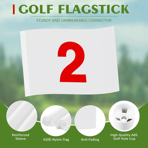Image of a Six Foot Golf Flag Stick Set With Three Complete Flag Cup Kits And Numbered Nylon Flags, white nylon flag with number 2.