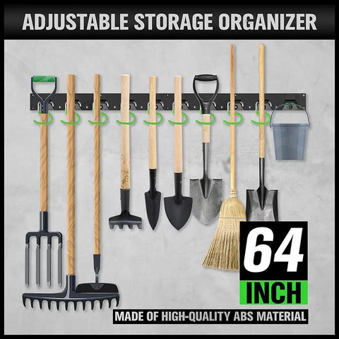 Built Tough 64 Inch Adjustable Wall Mounted Storage System With Four Rails Up To 64 Inches Heavy Duty ABS Material Tool Organizer