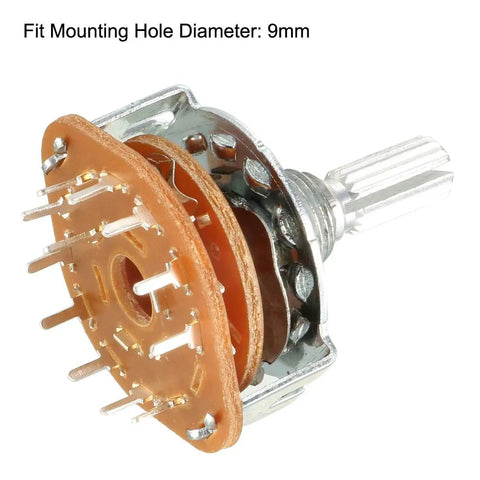 1 Pole 11 Position Band Selector Rotary Switch, Single Deck, 9mm Mount Thread, 6mm Shaft, 12 Pins, side view