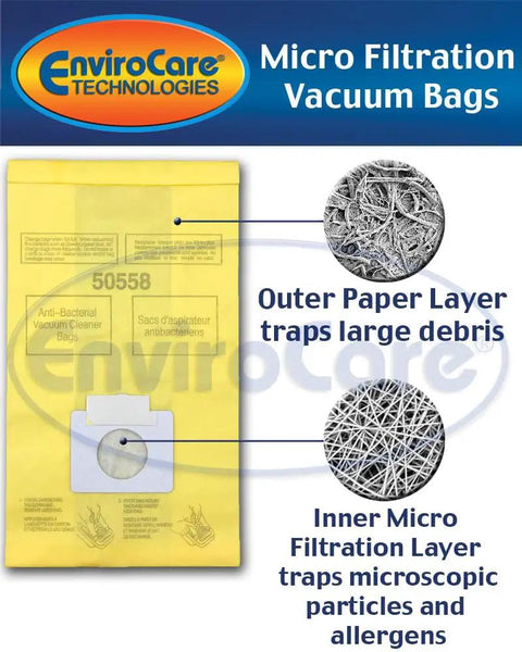 Image of EnviroCare micro filtration vacuum bag showing outer paper and inner filtration layers for superior filtration.