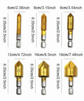 6 Piece Countersink Drill Bit Set With One Quarter Hex Shank 82 Degree Five Flute Center Punch For Metal Wood Plastic