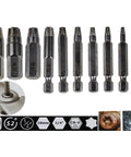 Pro Grade Damaged Torx Screw Extractor Set 11 Piece With One Quarter Inch Shank showing various extractor bits T10-T55