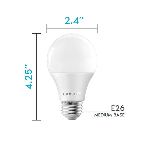 Lit Brightness For Every Room Using This 11W A19 LED Bulb With 1100 Lumens, 3000K Soft White, E26 Medium Base dimensions shown
