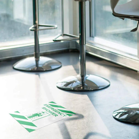 Emergency Shower Floor Decal Green Anti Slip Warning Graphic Top Shelf Vinyl Safety Marker Indoor Outdoor Industrial Sticker Super Visible Floor Sign 24 Inches Long Rock Solid Grip Vinyl Decal For Big Box Warehouses And Gym Lounges