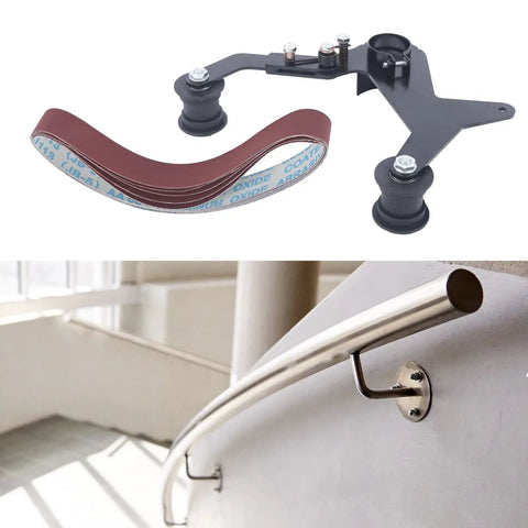 Premium Belt Sander Attachment For Angle Grinders Featuring Portable Pipe Polisher Grip Handle, includes sanding belt.