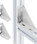 8 Pack 90 Degree Gusseted Fittings For 1-5/8 Inch Unistrut Channel, carbon steel brackets, installed on structural frame