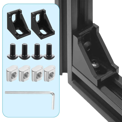 40 Piece Black 2020 Series Aluminum Extrusion Connector Kit With 40 2028 Corner Brackets, 80 T Slot Nuts And M5 Hex Screws Plus 1 Wrench