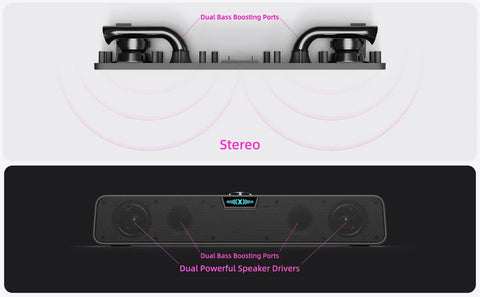 HiFi Computer Soundbar For Desktop PC And Mac USB Plug In Wired External Speakers With RGB Gaming Lights dual bass boosting ports