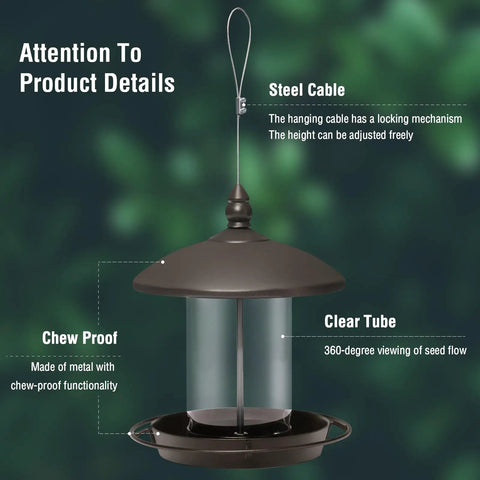 Metal Roof Bird Feeder With Chew Proof Build For Outdoor Hanging Use, Squirrel Resistant Built Tough And Durable Bronze Finish