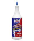 SAE 85W-140 Heavy Duty Gear Oil For Hypoid Gears And Limited Slip Differentials Boosts Low End Torque With Legit Climbing Additives Beefed Up Lubrication For Gnarly Trails One Quart in a bottle with a blue cap.