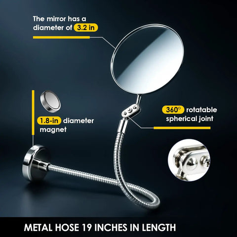 Heavy Duty Magnetic Welding Inspection Mirror With 360 Degree Adjustable Arm For Auto Repair Pros, showing size dimensions.