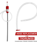 Slick Bpa Free Discharge Hose For Hand Crank Manual Piston Drum Pumps Compatible With TRDRUM Series Safe For Drinking Water Straight Up Reliable Tubing Red, shown in both straight and curved forms.