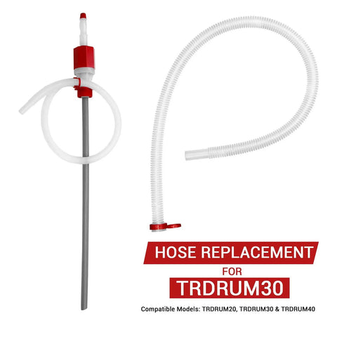 Slick Bpa Free Discharge Hose For Hand Crank Manual Piston Drum Pumps Compatible With TRDRUM Series Safe For Drinking Water Straight Up Reliable Tubing Red, shown in both straight and curved forms.