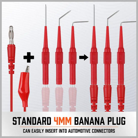 22 Piece Back Probe Kit With Color Coded Silicone Wires For Multimeter, Circuit Diagnosis And Automotive Testing with red probes and banana plug