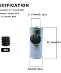 Stainless steel RC motor pinion reducer sleeve; inner dia 3.175 mm, outer 5.0 mm, 12.2 mm long, M4 set screw