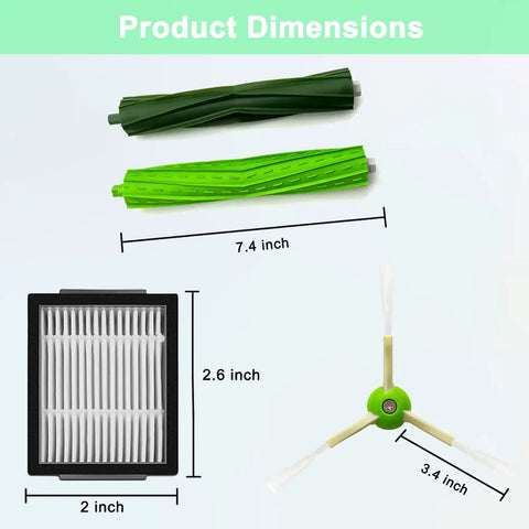 All In One Replacement Parts Kit For Roomba E I J And Plus Series Vacuum Cleaners dimensions with brush, filter, side brush