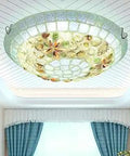 Lit Hand-Made Shell Beige Tiffany Style Flush Mount Ceiling Light With LED Mediterranean Art Deco Bowl Shade Dimmable 19.5 Inch view