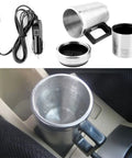 Road Trip Ready 12V Car Electric Kettle Heats Water Instantly Plugs Straight Into Cigarette Lighter with stainless steel design.