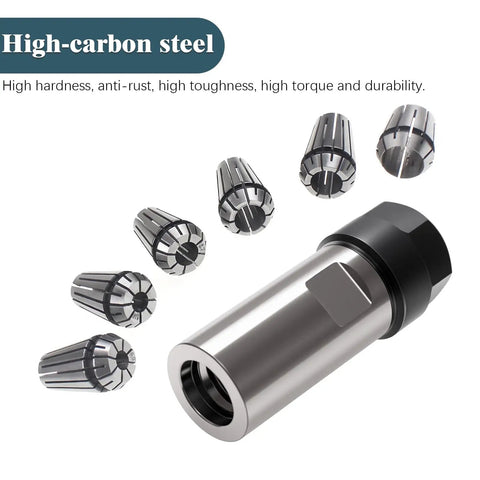 ER16 spring collet set with high-carbon steel threaded angle grinder extension rod to drill adapter, includes six collets