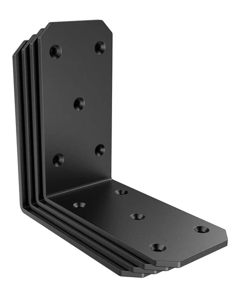 Badass Heavy Duty L Brackets 5 Inch Thick Steel Angle Supports Black 4 Pack showing reinforced steel design for sturdy mounting.