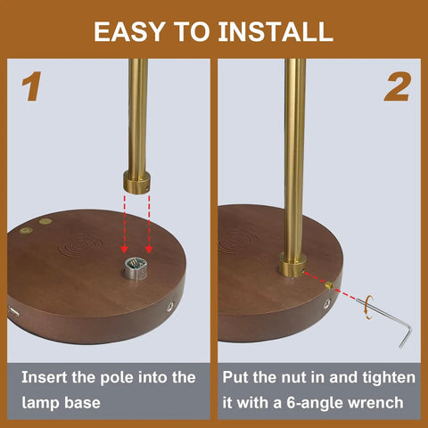 Assembly guide for LED Wood Grain Desk Lamp With Wireless Charger And USB Port For Home Office with step-by-step instructions.