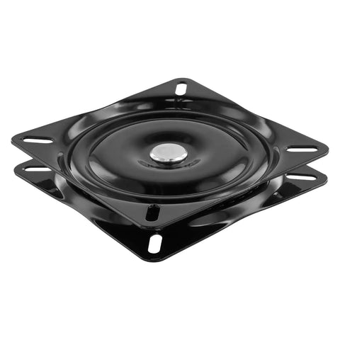 Rock Solid 6X6 Inch Swivel Plates For Bar Stools And Dining Chairs 6 Pack Black Steel smooth rotating plates viewed at an angle.