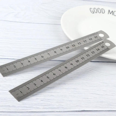 15 Cm Straight Ruler For Drafting And Math Class Double Sided Metal Tool Pro Grade Precision Measuring Ruler on table