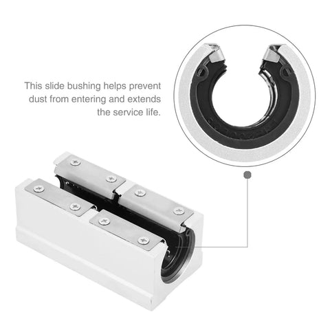 Precision Long Rail Linear Motion Ball Bearing Aluminum Alloy Slide Block Guide Kit For 3D Printers, close-up of slide bushing.
