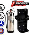 Two Pack 2.5 Gallon Water Fire Extinguishers For Class A Combustibles With Wall Mount Brackets And Warning Signs UL Certified stainless steel tank