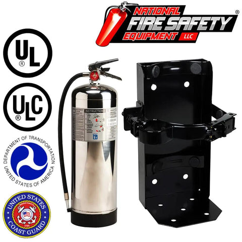 Two Pack 2.5 Gallon Water Fire Extinguishers For Class A Combustibles With Wall Mount Brackets And Warning Signs UL Certified stainless steel tank