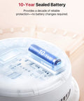 Close-up of Six Pack Wireless Smoke And Carbon Monoxide Detector Combo showing 10-Year Sealed Battery for long-lasting protection.