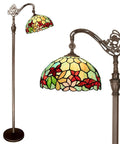 Tiffany Style Floor Lamp With Dope Stained Glass Shade In Red And Green Floral Arched Gooseneck Reading Light Bronze Base Tall 66 Inch Arc UL Certified Foot Switch