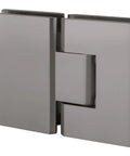 Badass Tough Solid Brass Glass To Glass Hinge In Sleek Satin Chrome showing smooth design for frameless shower doors.
