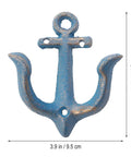 Vintage Rustic Cast Iron Nautical Anchor Wall Hooks Built Tough Real Heavy Duty coat hanger in sky blue, size 4.4 by 3.9 inches.